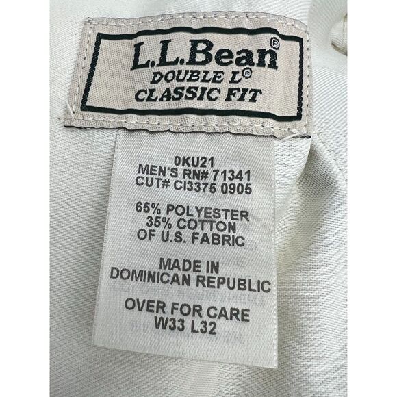 Men's LL BEAN Double L Classic Fit Pleated Khaki Chinos Pants Size 33W 34L - Picture 3 of 7
